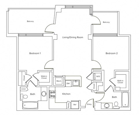 Floor plan for 2 beds, 2 baths, 1008 sqft